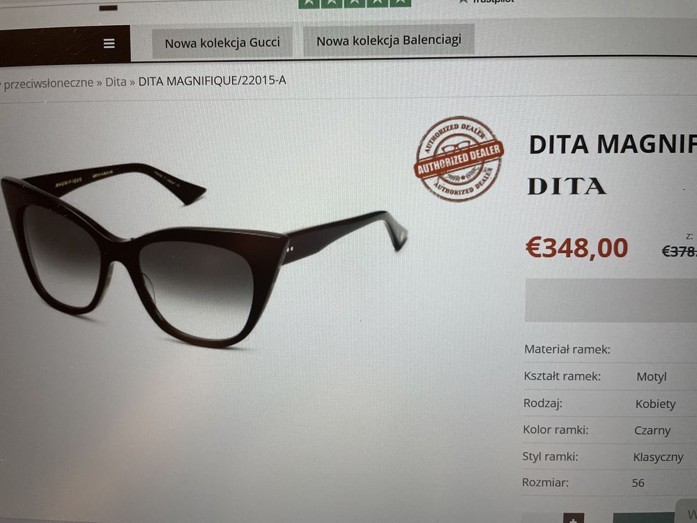 DITA Magnifique 22015-A-BLK-56 okulary przeciwsłoneczne kocie