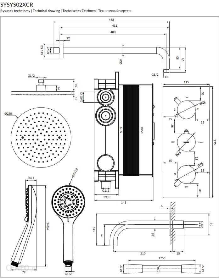 OMNIRES bateria wannowo-natryskowa termostatyc podtynkowa SYSYS02XCR