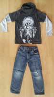 Komplet dla odważnych spodnie jeansy + bluzka szkielet kościotrup