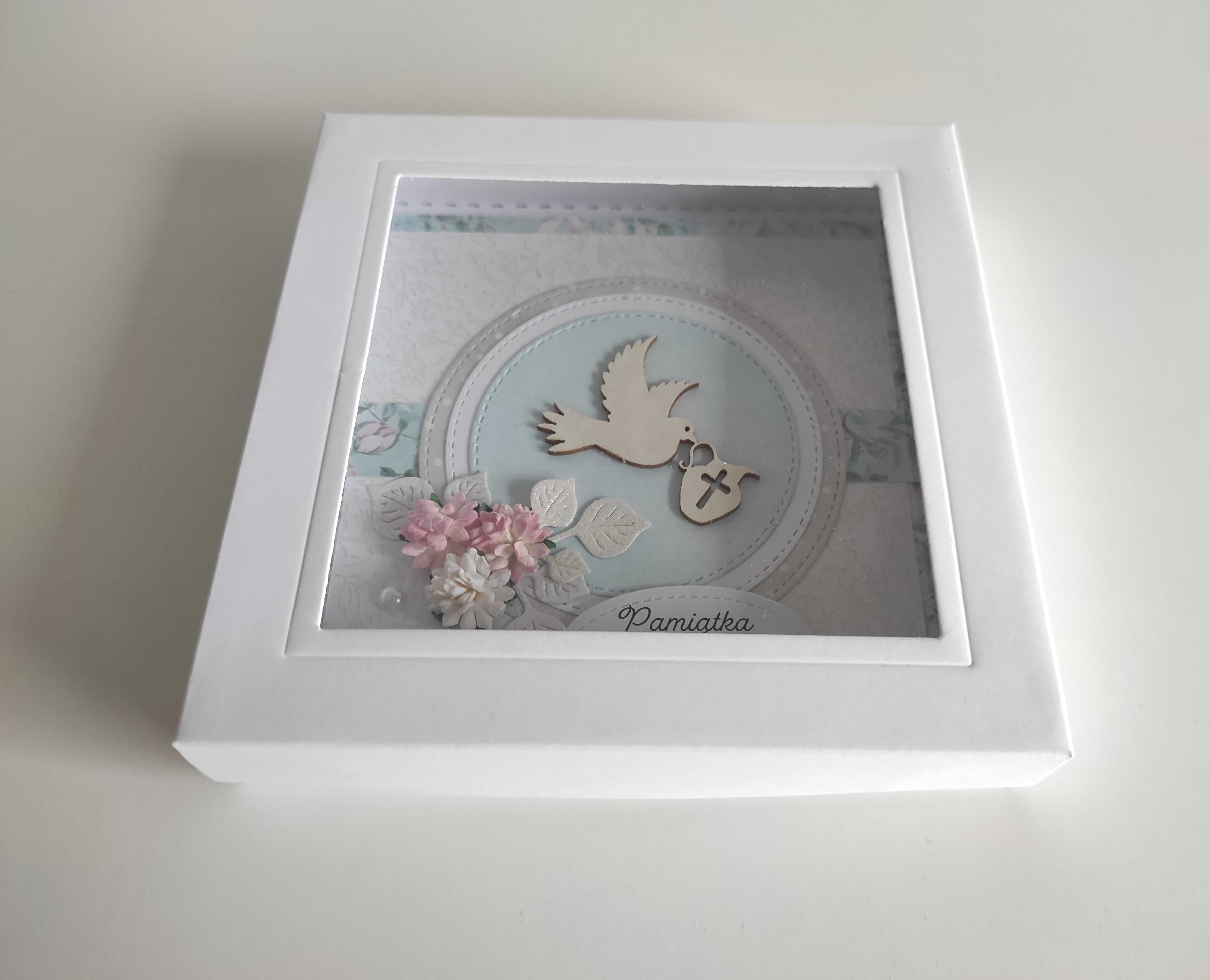 Kartka ręcznie robiona na Chrzest Święty w pudełku handmade