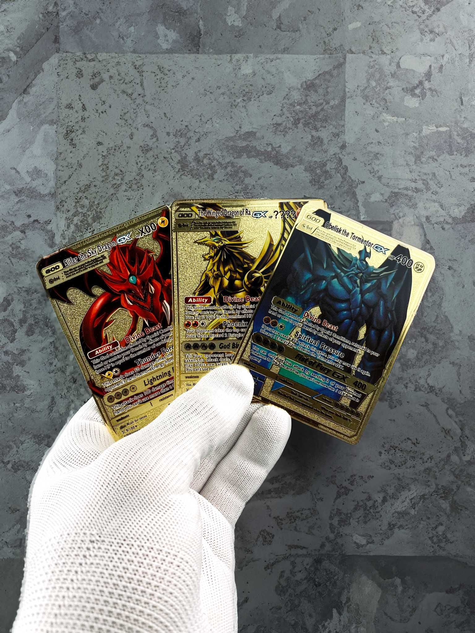 LIMITOWANA EDYCJA - Potężne 3 Metalowe Złote Karty Pokemon - 3 Bogów !