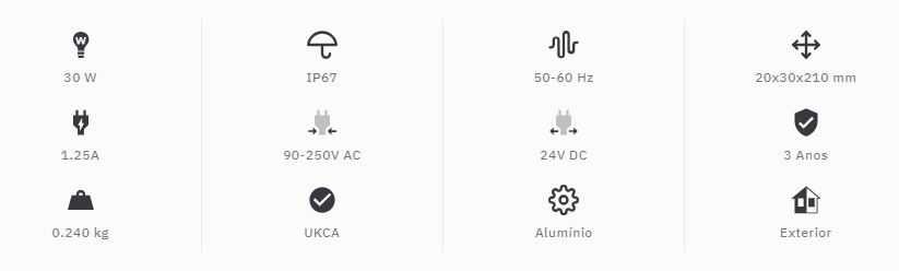 Fonte de Alimentação 24V DC 30W 1.25A IP67