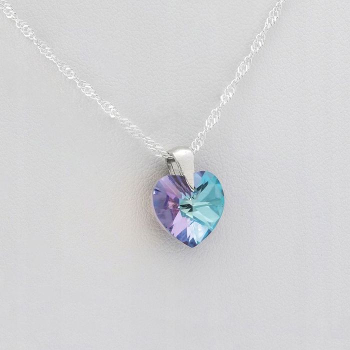 Srebrny Naszyjnik Serduszko Swarovski 925 Łańcuszek Zawieszka Dla Sios