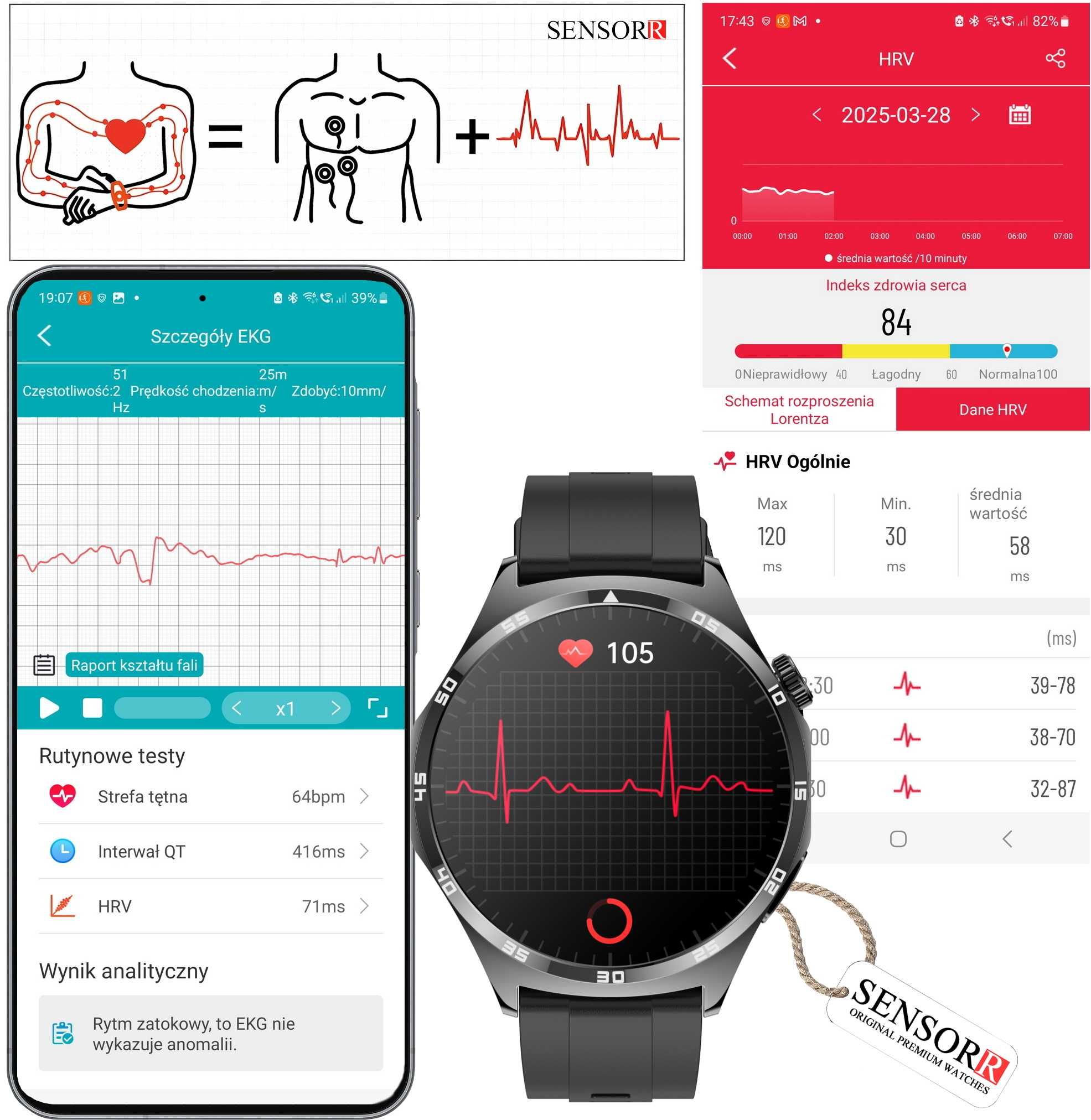 SMARTWATCH Męski Rozmowy SMS EKG Pomiar Cukru CIŚNIENIE Temperatura PL