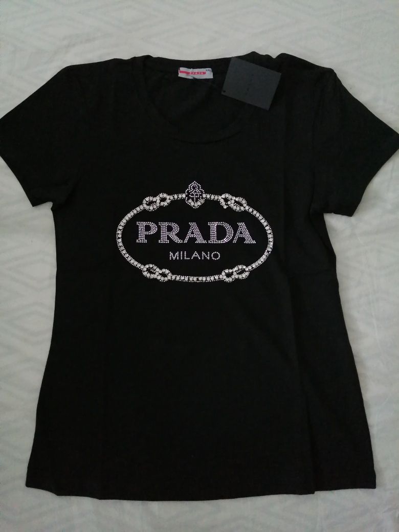 NOWA damska koszulka Prada t-shirt Milano pp bluzka czarna XXL 44