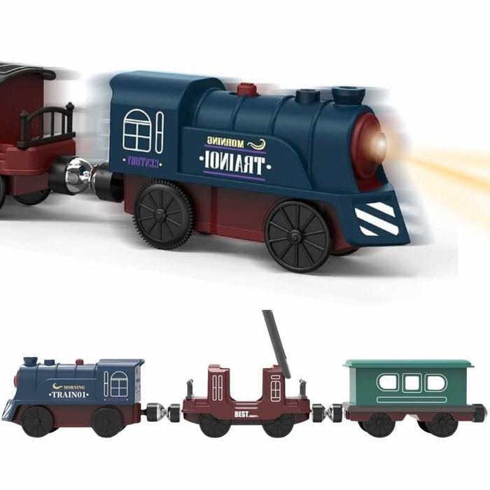 Elektryczna Kolejka Tor Retro Ciuchcia Lokomotywa + 2 Wagony