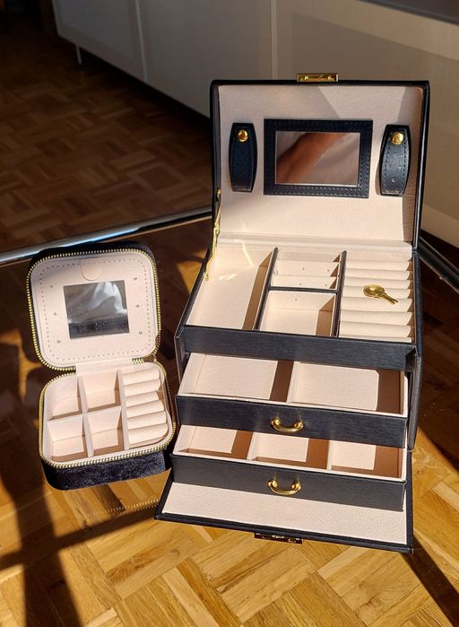 Nowy zestaw prezentowy szkatuła kuferek +organizer na biżuterię czarny