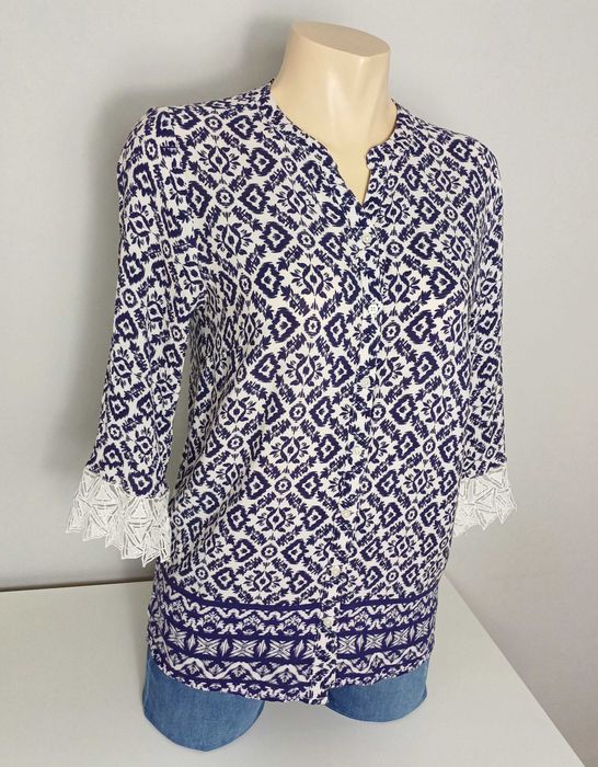 Biała niebieska bluzka damska LC Waikiki rozmiar M styl grecki na lato