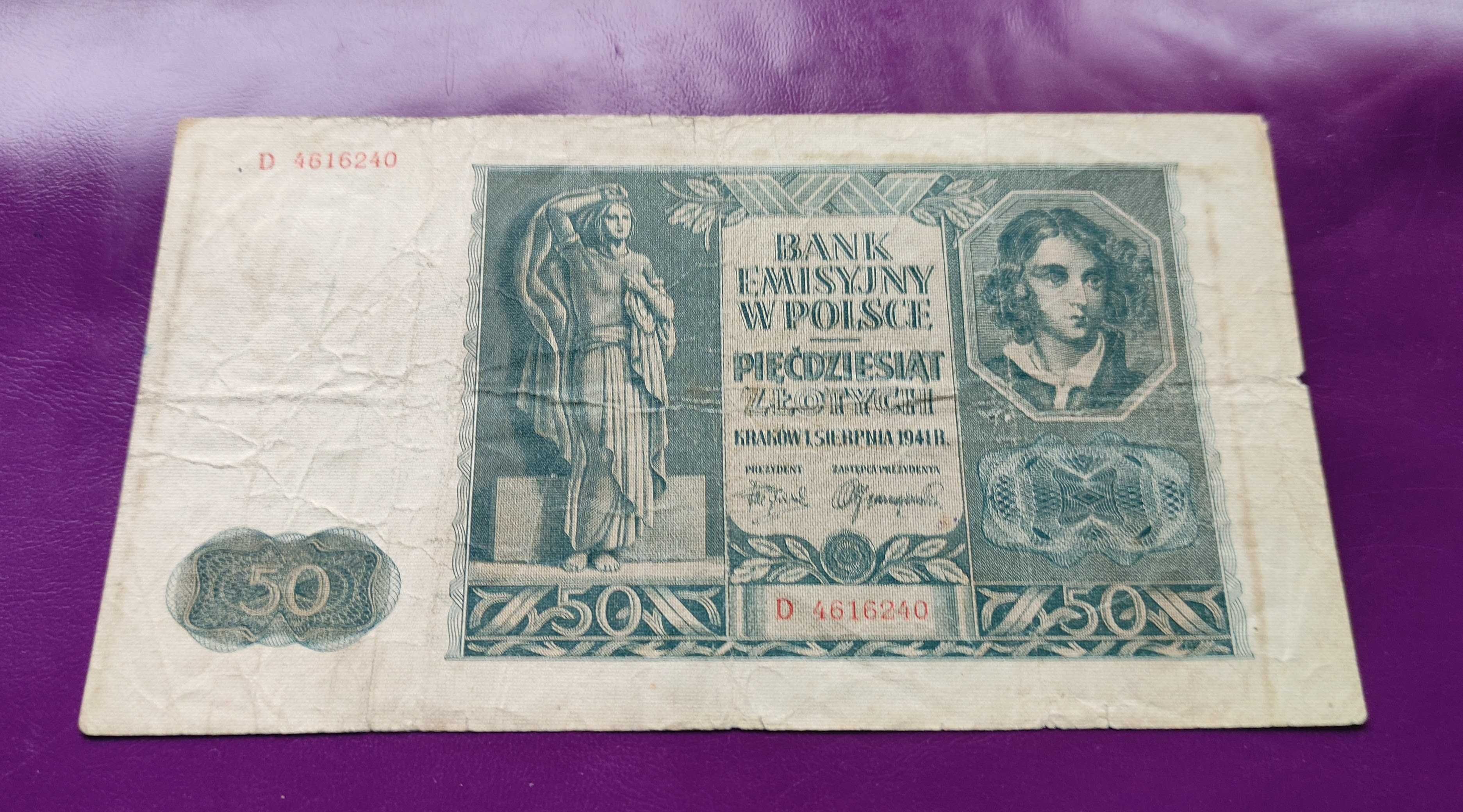 Banknot GG 50 złotych 1941 Seria D - Ładny !