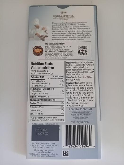 Zestaw 6 Czekolad LINDT Vegan Caramel  100G.