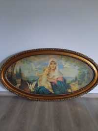 Obraz sakralny Maryja z Dzieciątkiem, stary,owalny