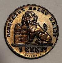 1 centym  Belgia 1907 Leopold II  stan -1  miedź