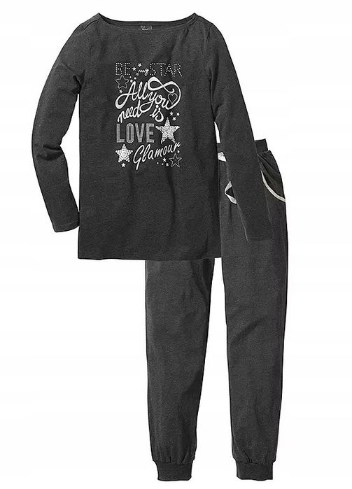 B.P.C piżama damska bluzka i spodnie szare ze srebrnymi napisami r.40/