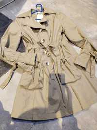 Beżowy wiosenny trencz płaszcz Orsay nude 36 S