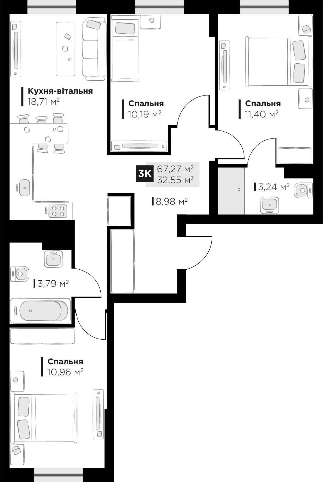 Продаж 3 кім. квартири Perfect Life Винники 67.28 кв.м