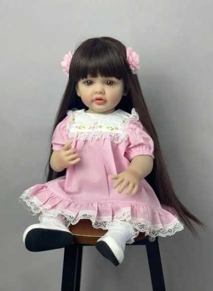 Лялька велика вінілова ручної роботи в сукні Reborn Baby Doll 55см