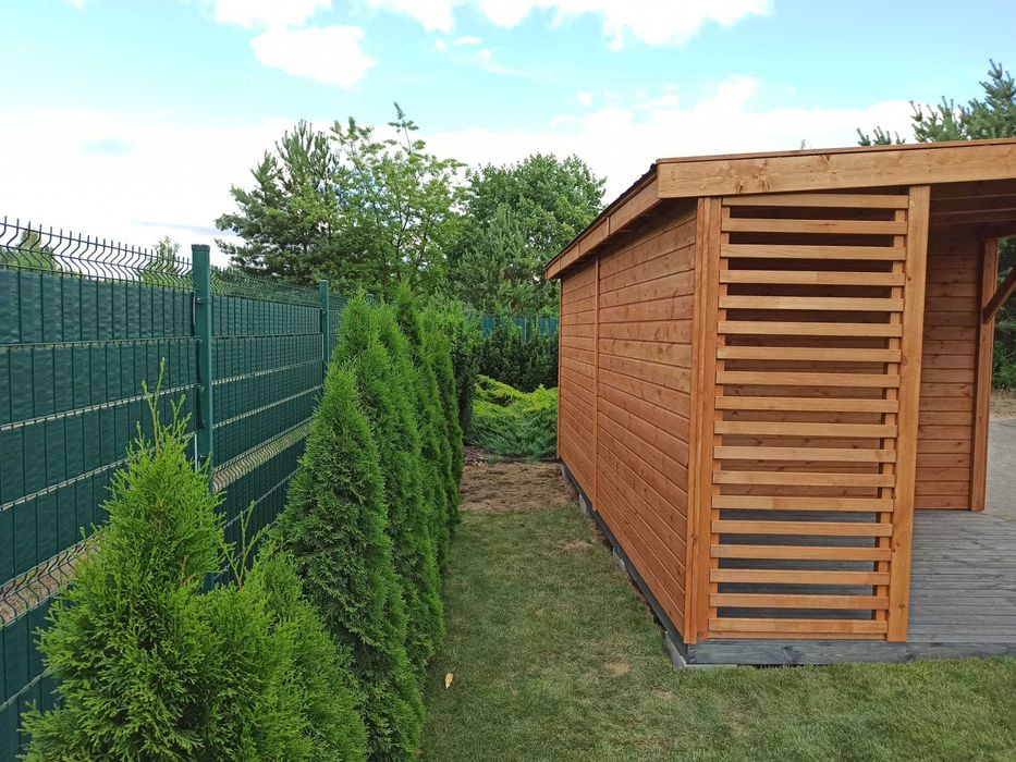 Domek narzędziowy ogrodowy drewniany z altaną "Mediolan" 6x3