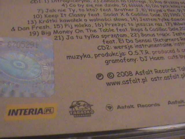 O.S.T.R. Ja tu tylko sprzątam 2 x CD - 2008 rok.