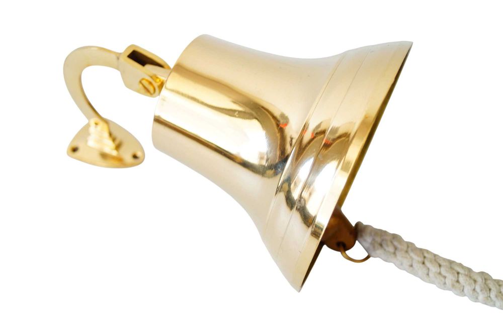 Mosiężny dzwon okrętowy marynistyka piękny z sznurem