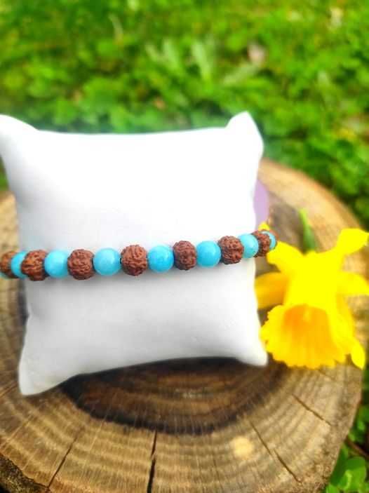 Pulseira em Angelita azul e sementes de rudraksha - ARTESANAL