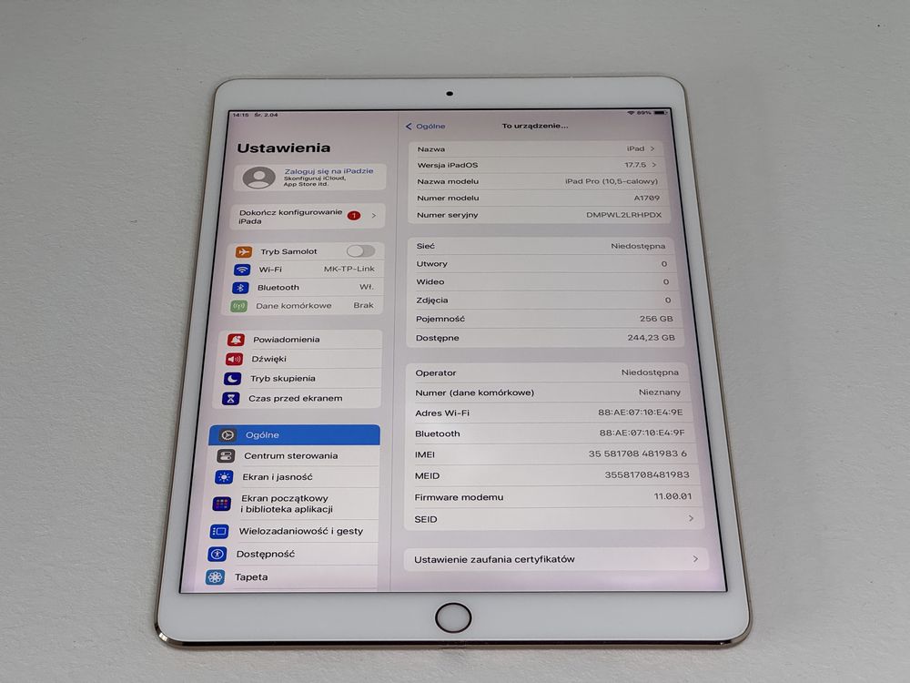 iPad Pro 10.5 (A1709) - 256GB - Cellular (LTE) - faktura VAT 23%