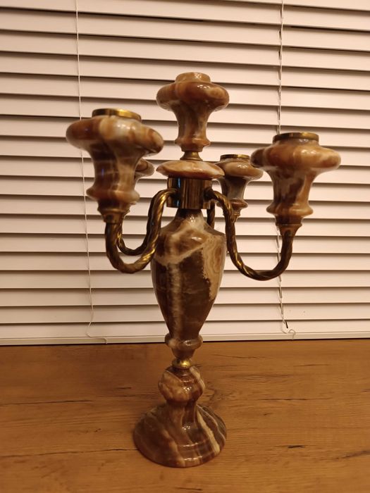 Świecznik kandelabr Onyx , mosiądz, 37 cm.