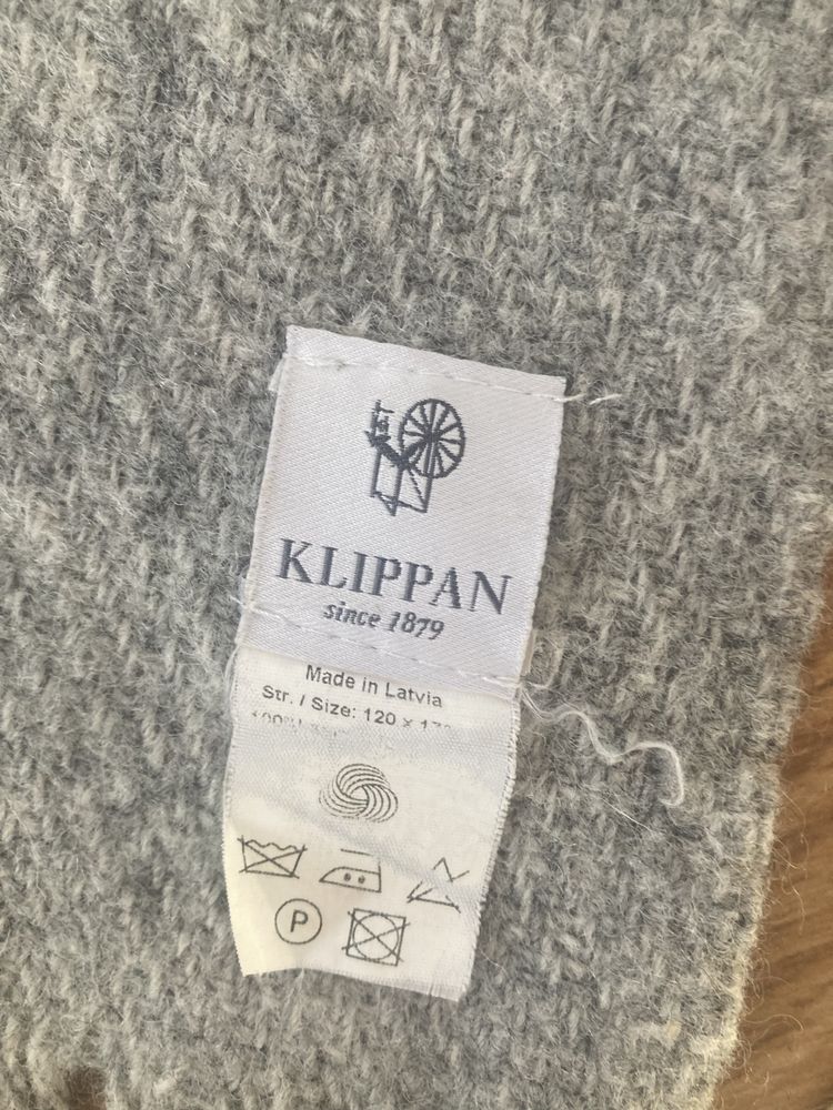 Klippan szary koc 100% welna welniany