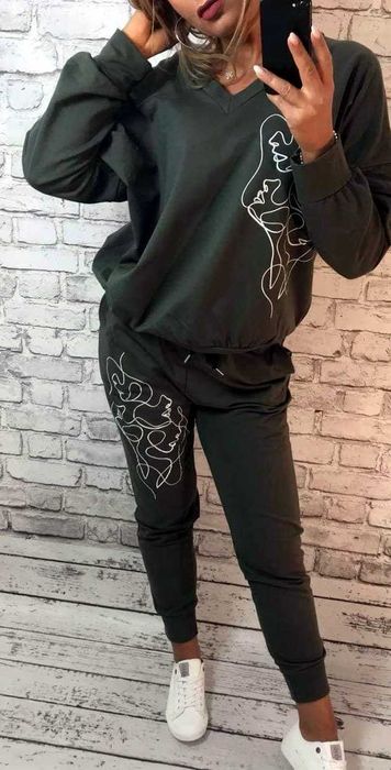 Komplet dresowy LADY kolor khaki oversize
