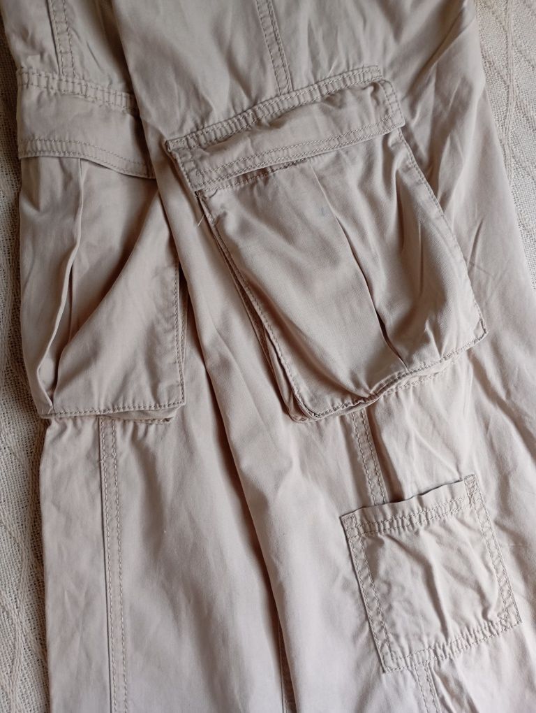 H&M Dividef 38r Luźne beżowe spodnie cargo  z bawełnianego płótna