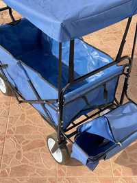 Carrinho de mão dobrável com cobertura e bolsa de transporte azul