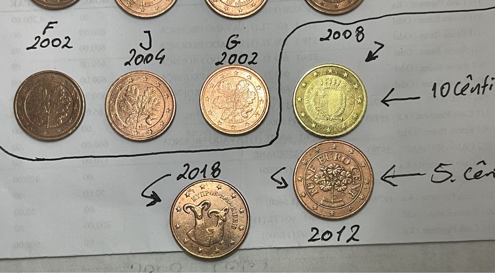 Moeda 0,1 cent- 2002 Duas (J) (F) carvalho “LOTE varias moedas