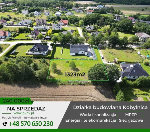 a sprzedaż atrakcyjna działka budowlana Kobylnica 1323m2