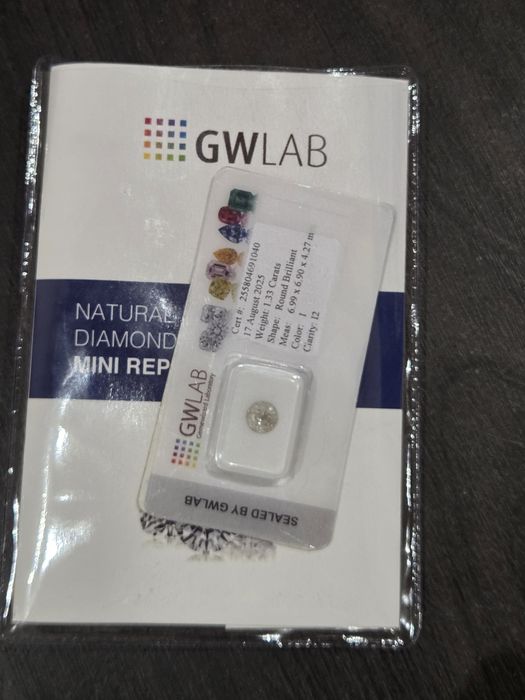 DIAMANTE NATURAL 1.33ct Certificado GWLAB - Corte Round Brilliant
