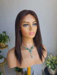 Peruka z włosów naturalnych Megan ciemny brąz lace front