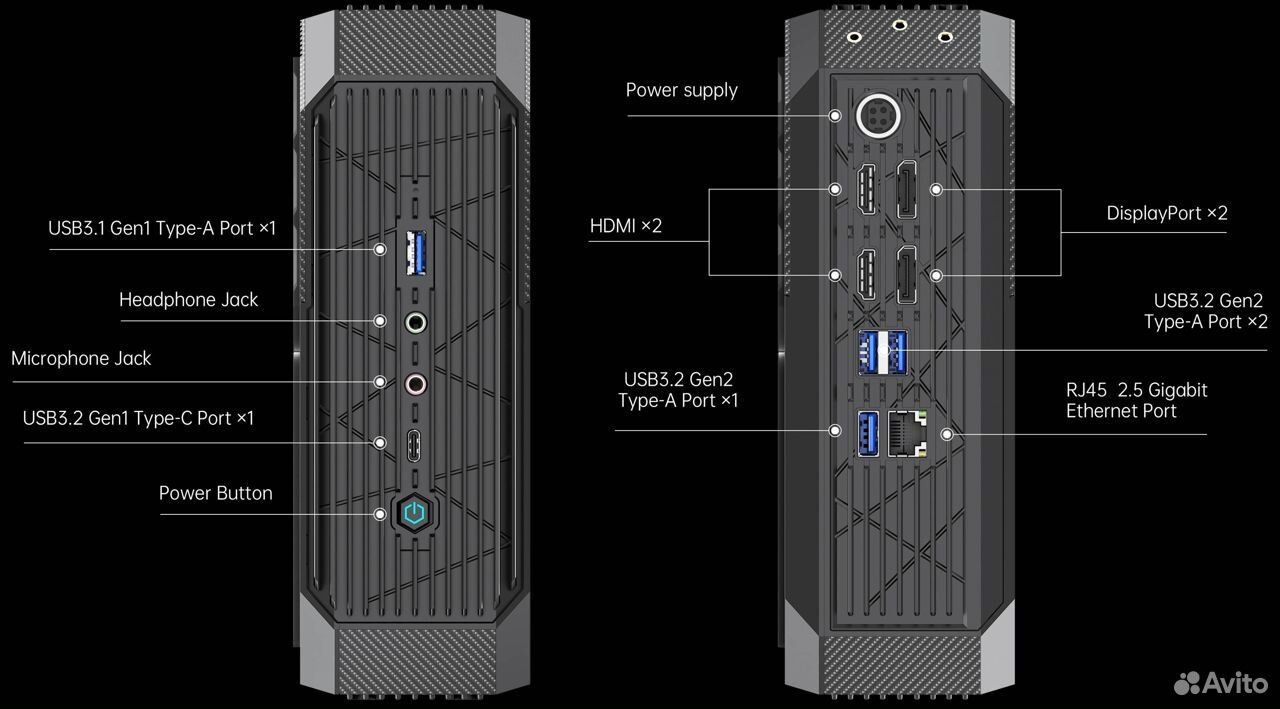 Мини-ПК Minisforum HX80G Ryzen 7 5800H, 6600m 8Gb, 32Gb, 1Tb+512Gb SSD