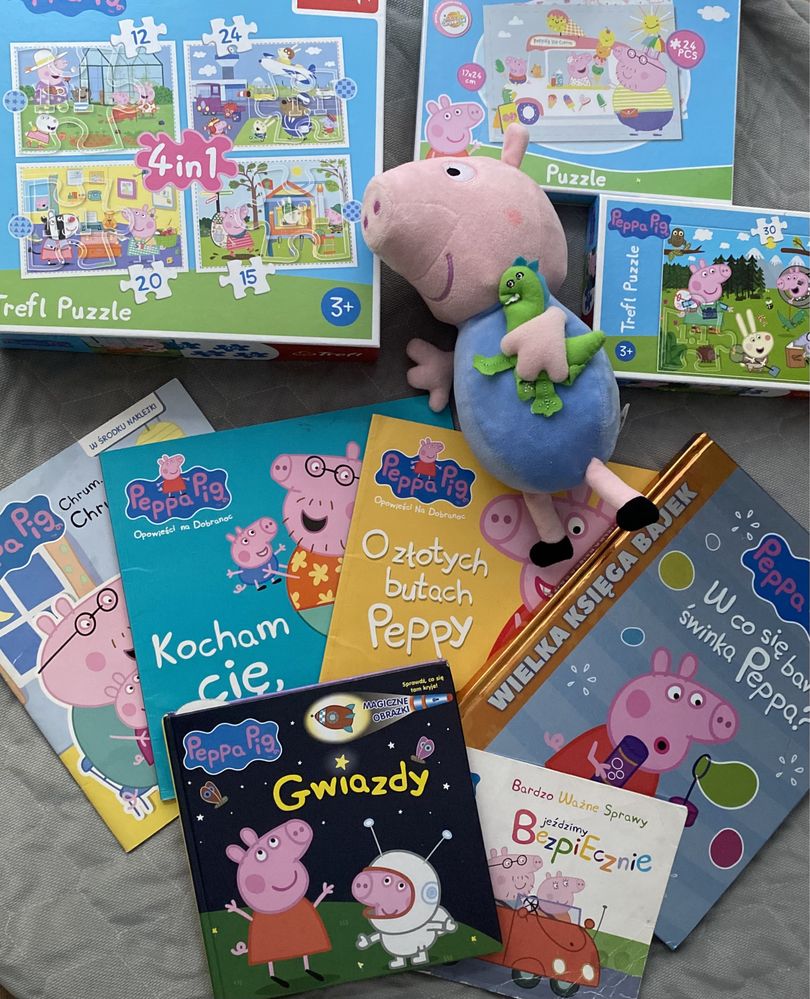 Świnka Peppa George zestaw książki maskotka puzzle wielka księga bajek