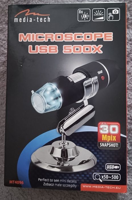 Mikroskop cyfrowy USB MT4096, powiększenie do 500x, zdjęcia do 30Mpix.