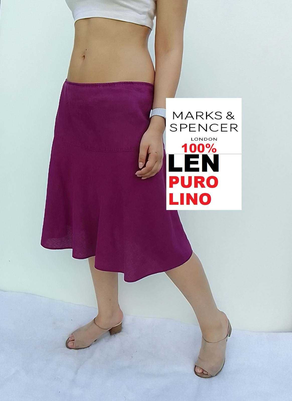 Lniana spódnica spódniczka vintage 100% len puro lino 14 L XL