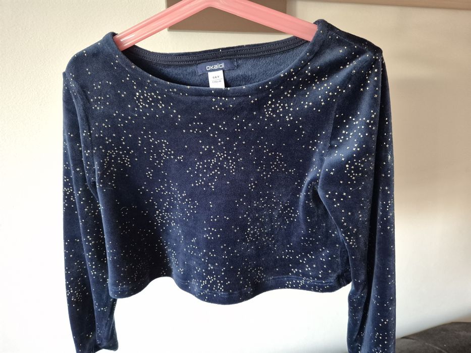 Welurowe granatowe krótkie bolerko Okaidi rozm.116 cm