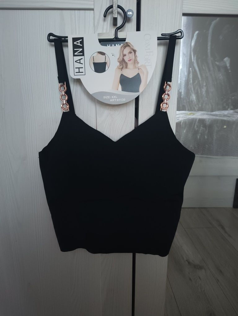 Bluzka top czarny z ozdobnym łańcuszkiem M/L/Xl