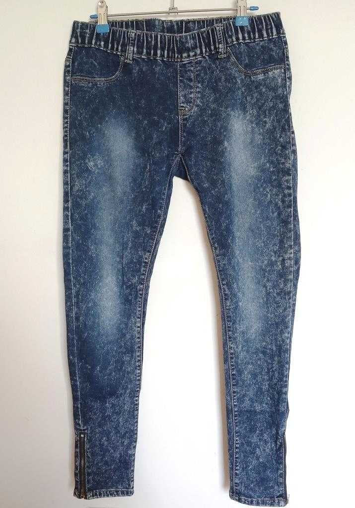 Marmurkowe Jeansy Rurki Jegginsy Guma S/M 36/38