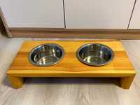 Drewniany stojak na miski dla psa duży L karmnik bufet z miskami