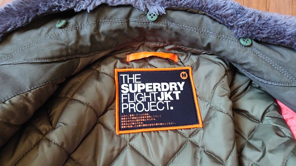 Superdry kurtka męska M pilotka kołnierz z misia przejściowa bomberka