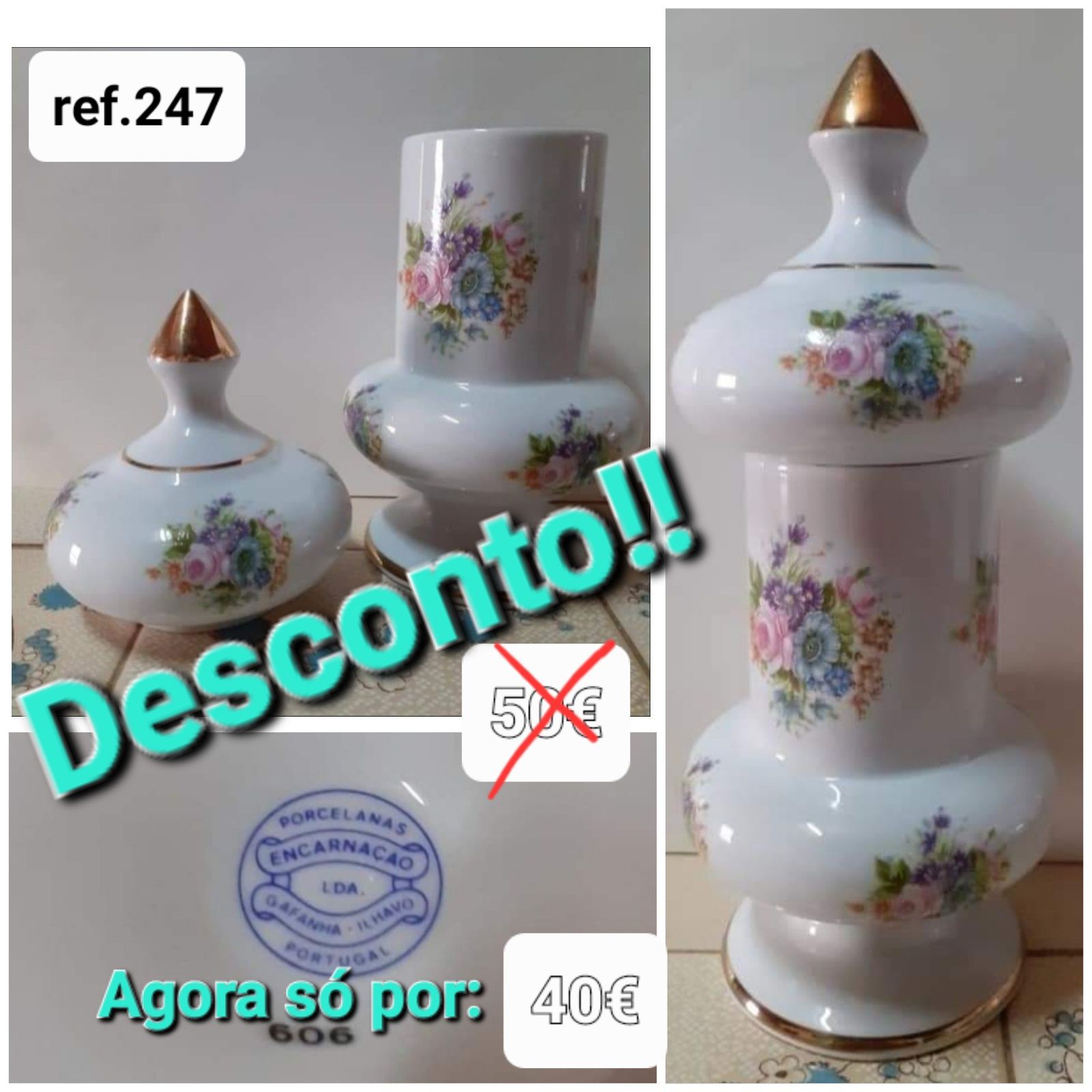 Jarra de Porcelana, Encarnação lda c/ pormenores a ouro