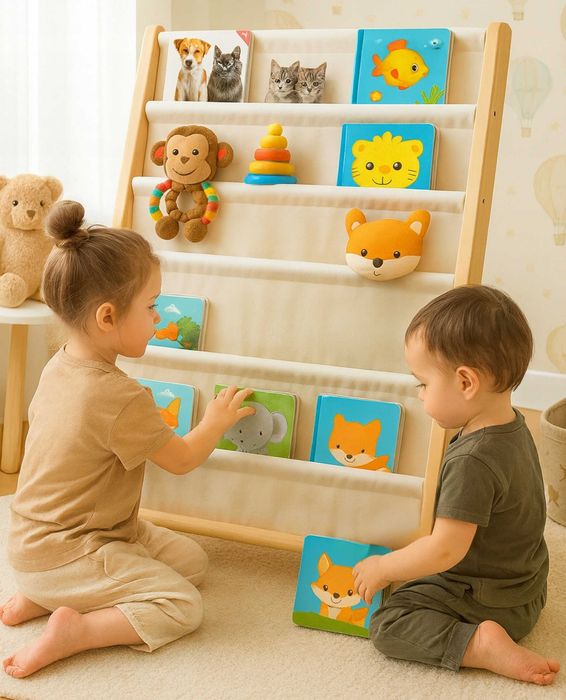 Regał na Książki Montessori – Drewniany Organizer 6 Półek NOWY