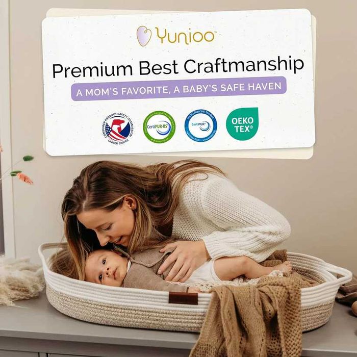 Cesto troca fraldas Yunioo Baby changing com colchão - Branco Bege