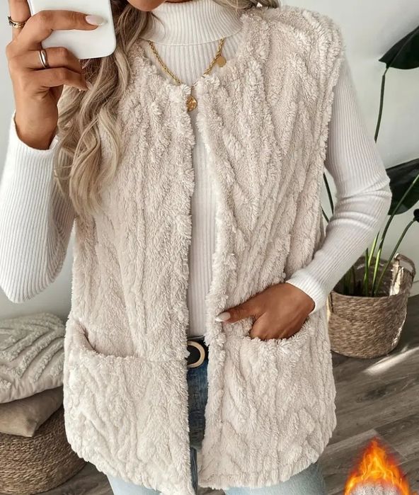 Ciepła kremowa kamizelka z futerka Teddy rom 46