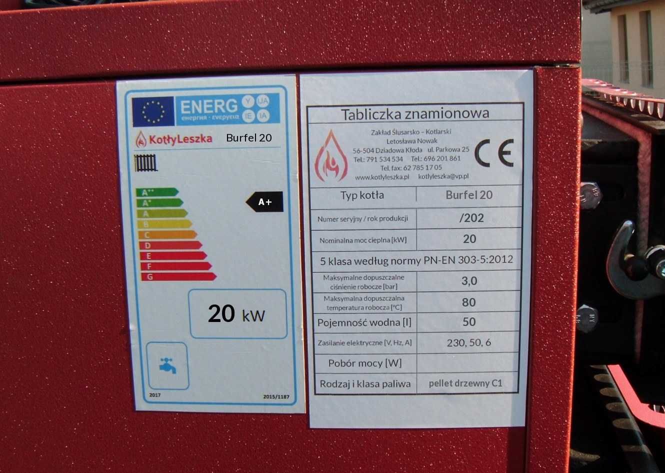 Kocioł piec c.o. 5 klasa BURFEL 20 kW pellet ekoprojekt kotlyleszka