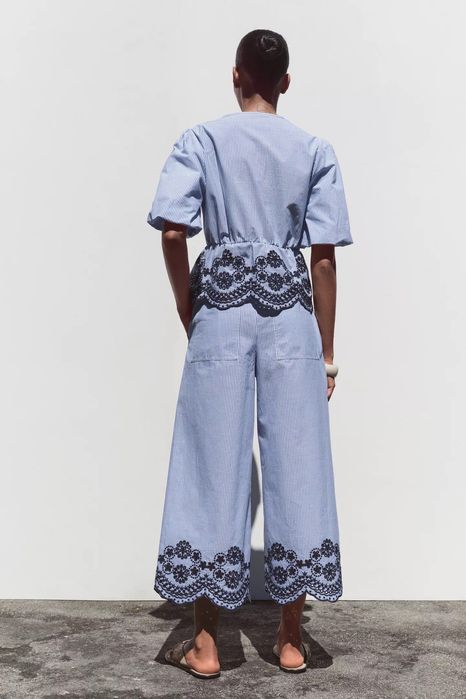 ZARA блакитний костюм котоновий кюлоти блуза в смужку хлопковый синий