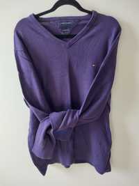 Sweter kaszmir bawełna fioletowy Tommy Hilfiger XL